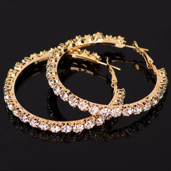 NEW 18K Gold Diamond Round Hoop Earrings - Picture 1 of 5